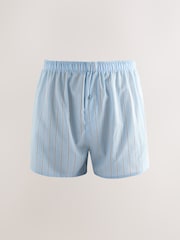 Blue Green Stripe 4 pack Woven Pure 100% Cotton Boxers - Image 10 of 13