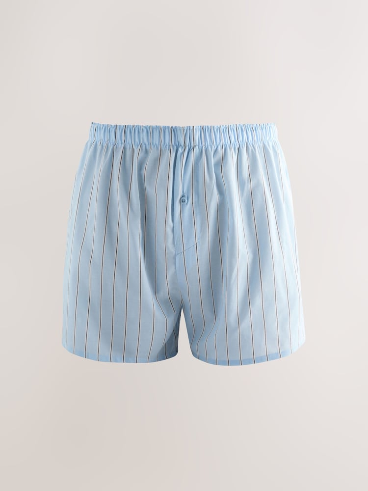 Blue Green Stripe 4 pack Woven Pure 100% Cotton Boxers - Image 10 of 13