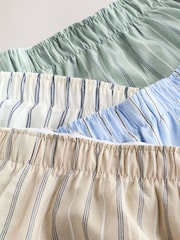 Blue Green Stripe 4 pack Woven Pure 100% Cotton Boxers - Image 12 of 13