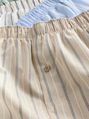 Blue Green Stripe 4 pack Woven Pure 100% Cotton Boxers - Image 13 of 13