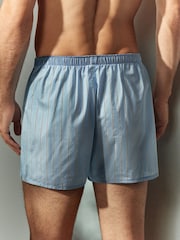 Blue Green Stripe 4 pack Woven Pure 100% Cotton Boxers - Image 4 of 13