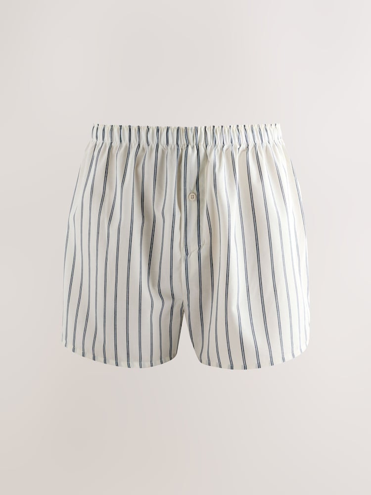 Blue Green Stripe 4 pack Woven Pure 100% Cotton Boxers - Image 7 of 13