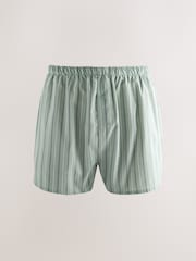 Blue Green Stripe 4 pack Woven Pure 100% Cotton Boxers - Image 8 of 13