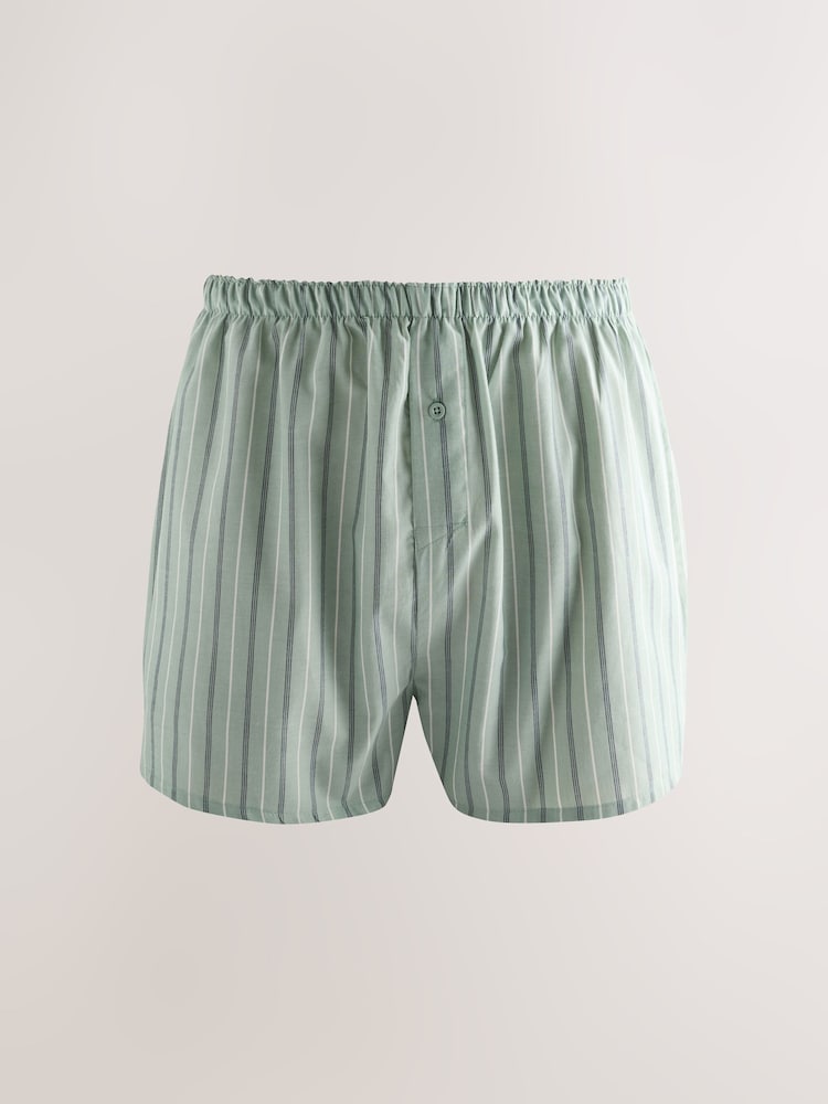 Blue Green Stripe 4 pack Woven Pure 100% Cotton Boxers - Image 8 of 13