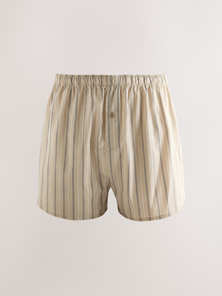 Blue Green Stripe 4 pack Woven Pure 100% Cotton Boxers - Image 9 of 13