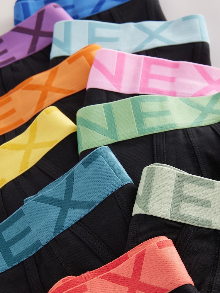 Black Bright Waistband 10 pack A-Front Boxers - Image 13 of 14