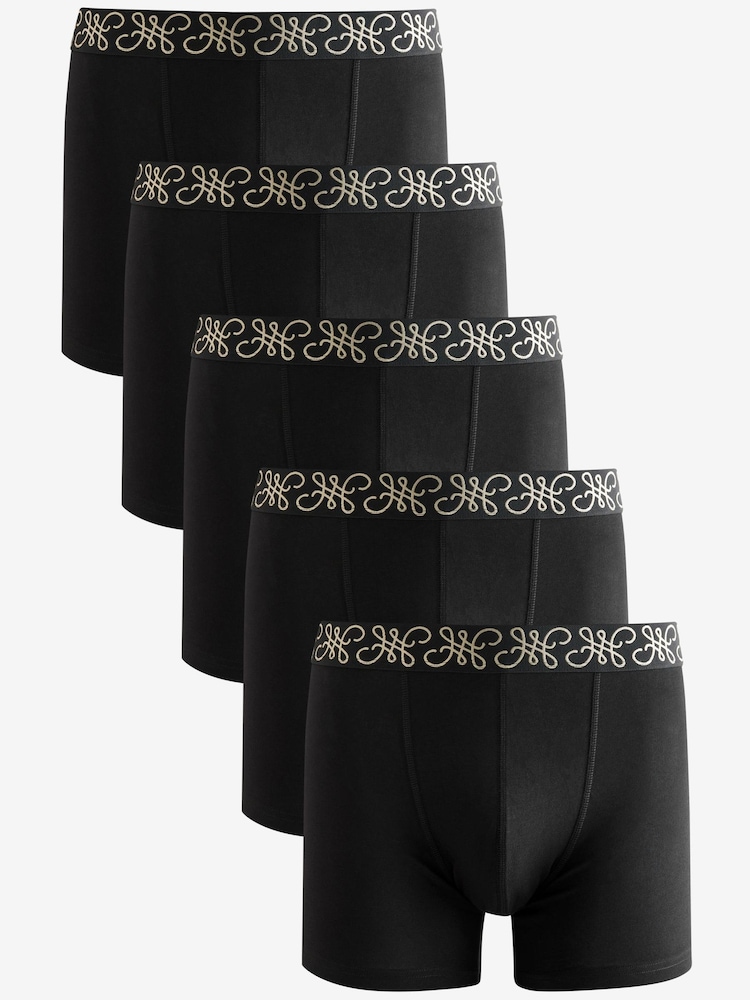 Black Metallic Pattern Waistband Trunks Boxers 5 Pack - Image 1 of 7