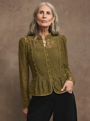 Mint Velvet Green Lace Military Blouse - Image 1 of 7