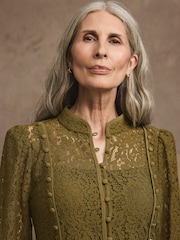 Mint Velvet Green Lace Military Blouse - Image 4 of 7