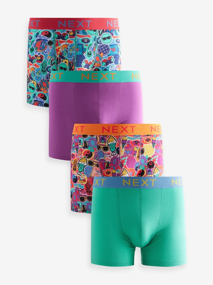 Purple Green Sticker Print 4 pack Rich Trunks Boxers - Image 1 of 7