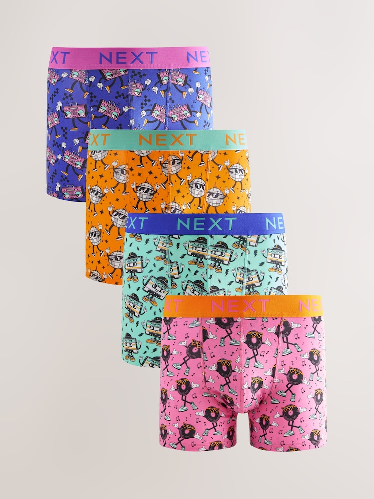 Bright Orange/Blue/Pink Disco Print 4 pack Rich Trunks Boxers - Image 1 of 8