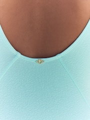 Mint Green Textured Ruched Side Tummy Shaping Control Swimsuit - Image 5 of 10