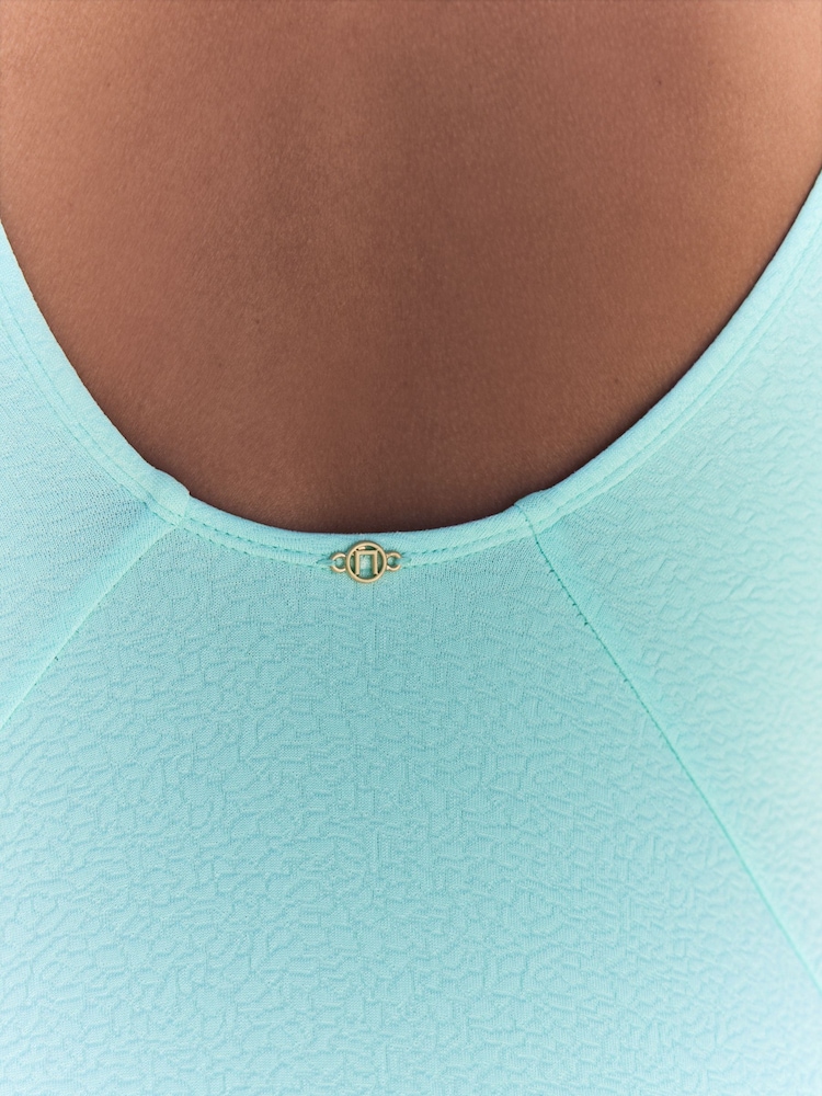 Mint Green Textured Ruched Side Tummy Shaping Control Swimsuit - Image 5 of 10