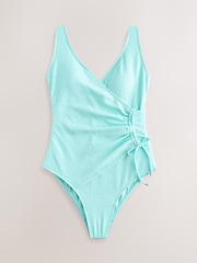 Mint Green Textured Ruched Side Tummy Shaping Control Swimsuit - Image 7 of 10