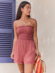 Rose Pink Bandeau Shirred Playsuit - Image 1 of 9