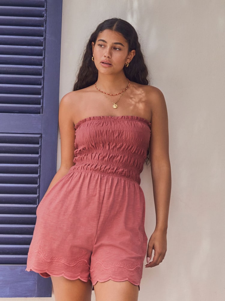 Rose Pink Bandeau Shirred Playsuit - Image 2 of 9