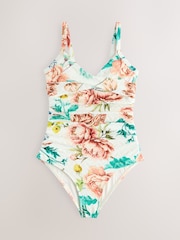 White Floral Lace Shaping Tummy Control Swimsuit - Image 1 of 4