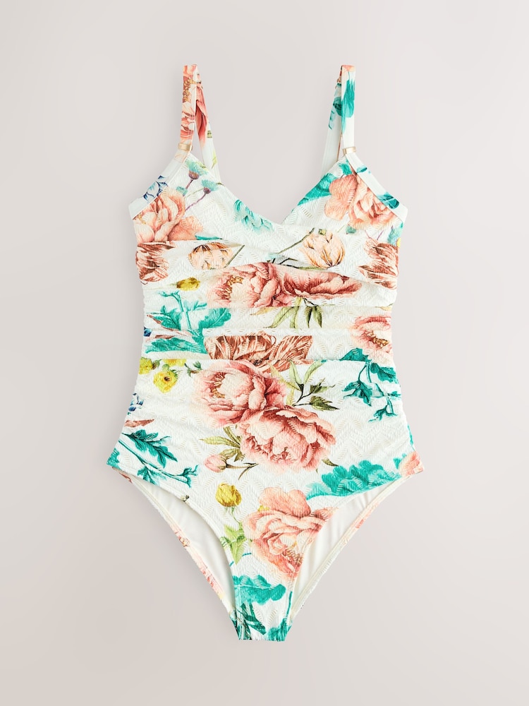 White Floral Lace Shaping Tummy Control Swimsuit - Image 1 of 4