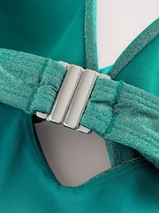 Teal Blue Metallic Cutout Tummy Control Padded Swimsuit - Image 10 of 10