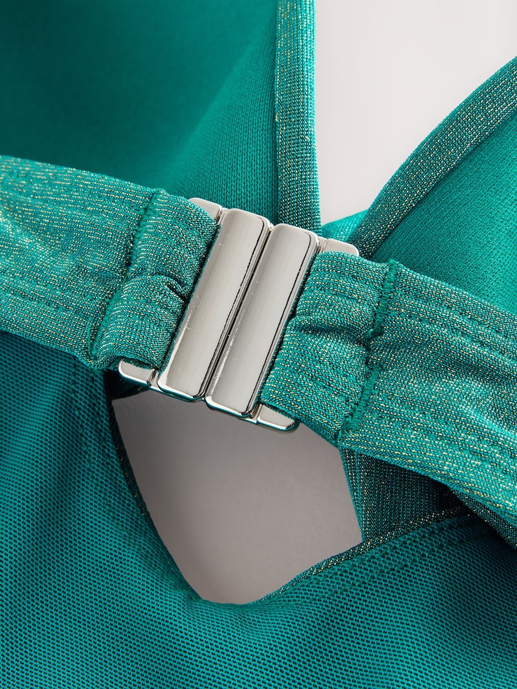 Teal Blue Metallic Cutout Tummy Control Padded Swimsuit - Image 10 of 10