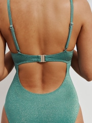 Teal Blue Metallic Cutout Tummy Control Padded Swimsuit - Image 6 of 10