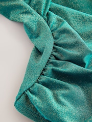 Teal Blue Metallic Cutout Tummy Control Padded Swimsuit - Image 8 of 10