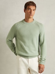 Reiss Sage Green Cloud Wool-Blend Raglan-Sleeve Jumper - Image 1 of 6