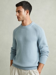 Reiss Soft Blue Cloud Wool-Blend Raglan-Sleeve Jumper - Image 1 of 6