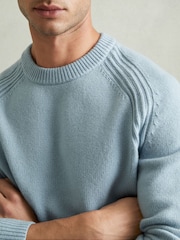 Reiss Soft Blue Cloud Wool-Blend Raglan-Sleeve Jumper - Image 4 of 6