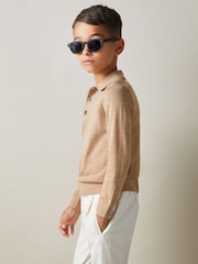 Reiss Camel Melange Trafford 9-14 yrs Merino Wool Polo Shirt - Image 1 of 4