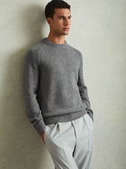 Reiss Mid Grey Melange Cloud Wool-Blend Raglan-Sleeve Jumper - Image 1 of 6