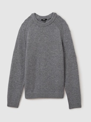 Reiss Mid Grey Melange Cloud Wool-Blend Raglan-Sleeve Jumper - Image 2 of 6