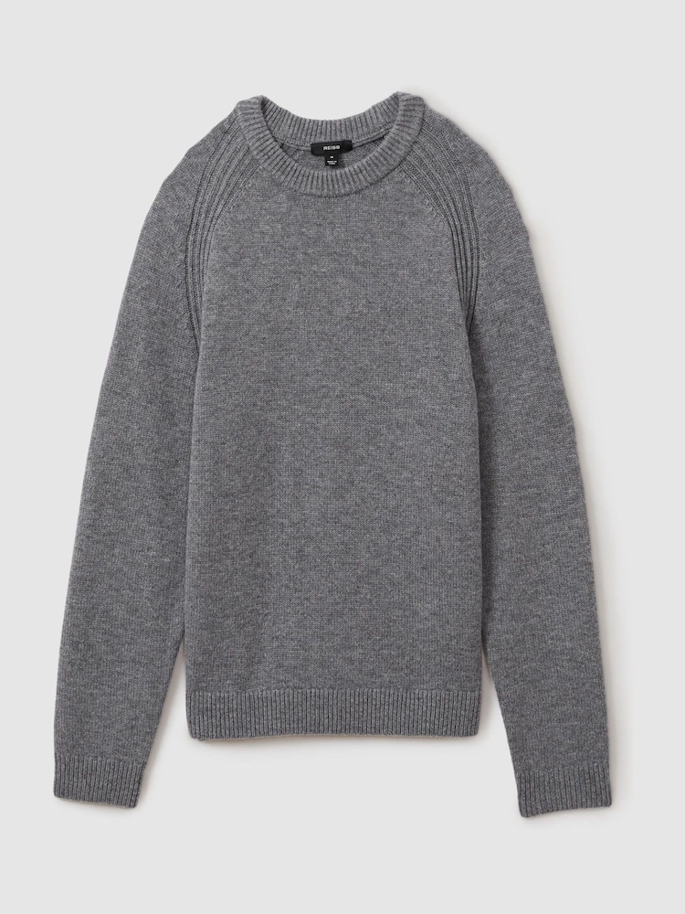 Reiss Mid Grey Melange Cloud Wool-Blend Raglan-Sleeve Jumper - Image 2 of 6