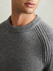 Reiss Mid Grey Melange Cloud Wool-Blend Raglan-Sleeve Jumper - Image 4 of 6