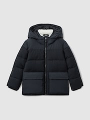 Reiss Navy Rigel 13-14 yrs Hooded Twill and Shell Puffer Jacket - Image 2 of 4