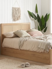 Birlea Oak Croxley Wooden & Rattan End Lift Ottoman Storage Bed - Image 1 of 5