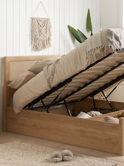 Birlea Oak Croxley Wooden & Rattan End Lift Ottoman Storage Bed - Image 2 of 5