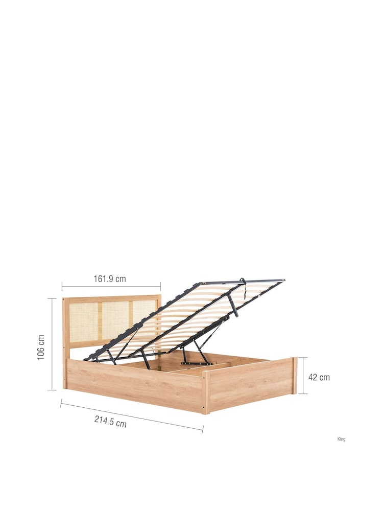 Birlea Oak Croxley Wooden & Rattan End Lift Ottoman Storage Bed - Image 7 of 7