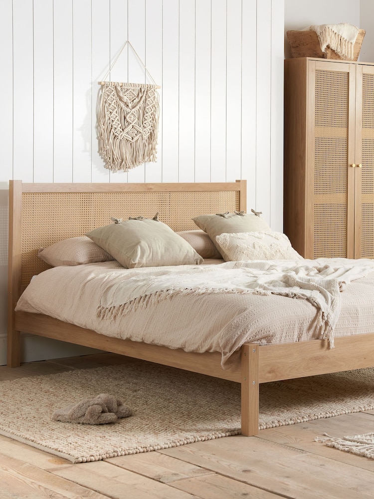 Birlea Oak Croxley Wooden Rattan Bed - Image 1 of 5