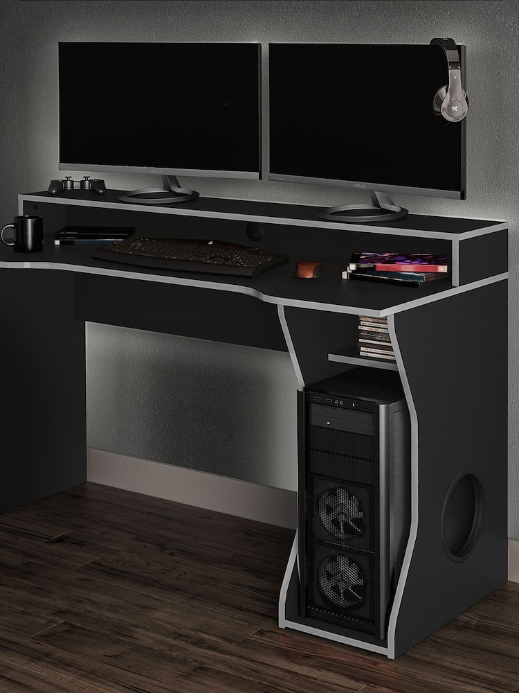 Birlea Black Silver Enzo Gaming Computer Desk - Image 1 of 5