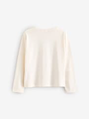 Billieblush Cream Christmas Festive Party Sequin Long Sleeve 100% Cotton T-Shirt - Image 2 of 4