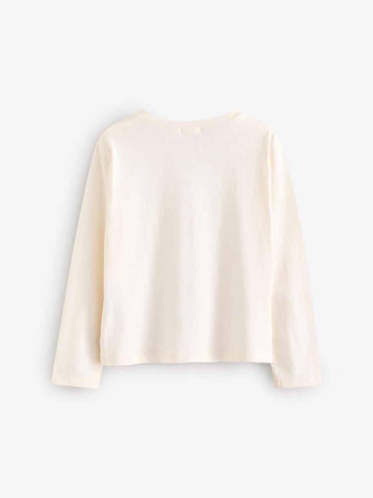 Billieblush Cream Christmas Festive Party Sequin Long Sleeve 100% Cotton T-Shirt - Image 2 of 4