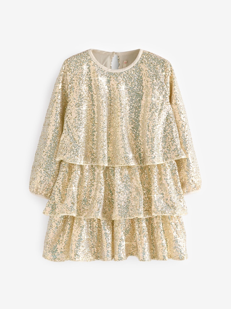 Billieblush Gold Sequin Party Occasion Tiered Dress - Image 1 of 4