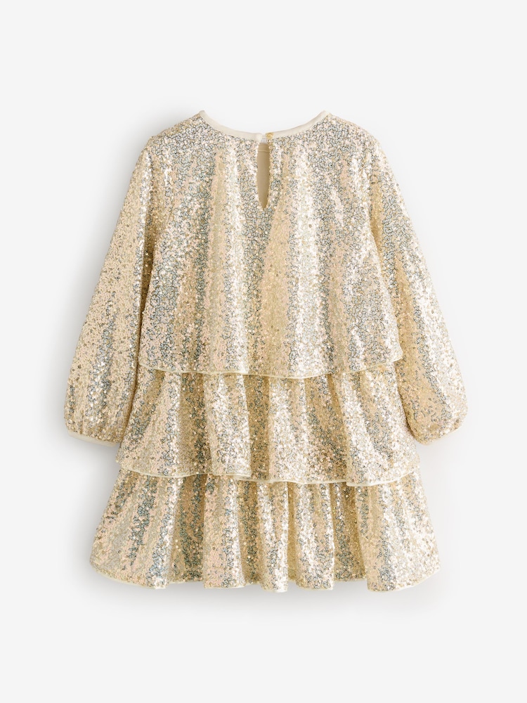Billieblush Gold Sequin Party Occasion Tiered Dress - Image 2 of 4