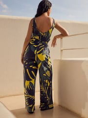 Navy/Khaki Green Jersey Wide Leg V-Neck Sleeveless Jumpsuit - Image 3 of 9