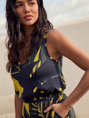 Navy/Khaki Green Jersey Wide Leg V-Neck Sleeveless Jumpsuit - Image 5 of 9