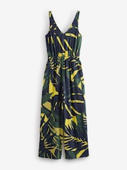 Navy/Khaki Green Jersey Wide Leg V-Neck Sleeveless Jumpsuit - Image 7 of 9