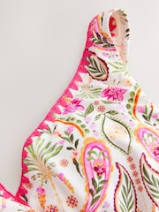 Cream/Pink Paisley Whipstitch Ruched Side Tummy Shaping Control Swimsuit - Image 9 of 9