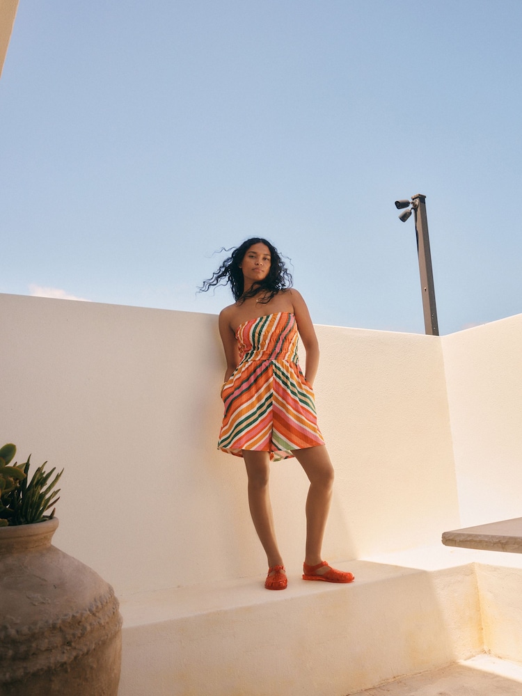 Pink/Orange Bandeau Shirred Playsuit - Image 2 of 7