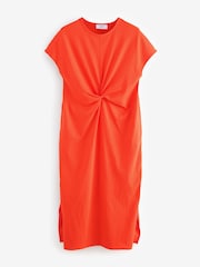 Red 100% Cotton Twist Short Sleeved T-Shirt Summer Dress - Image 3 of 5